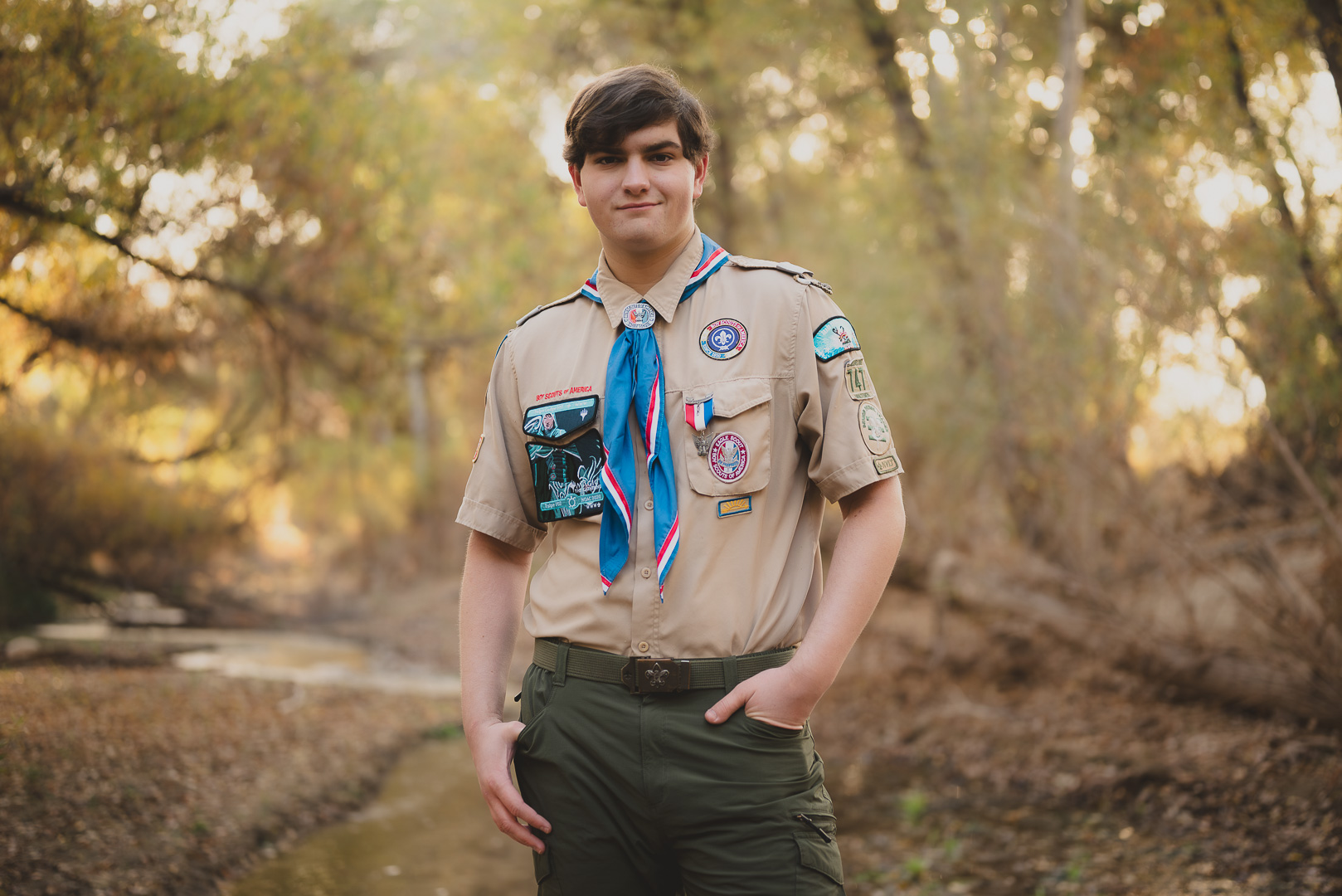Senior portrait in boy scout uniform at Hassayampa River Preserve Arizona