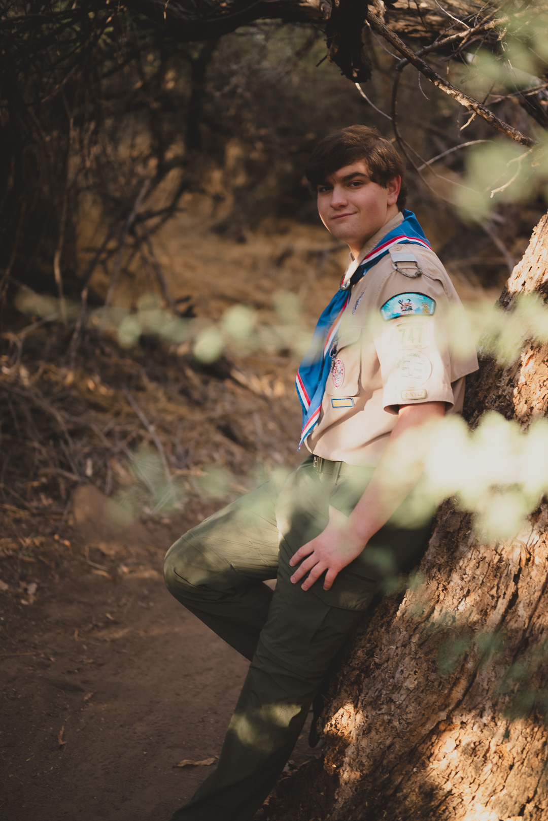 Senior portrait in boy scout uniform at Hassayampa River Preserve Arizona