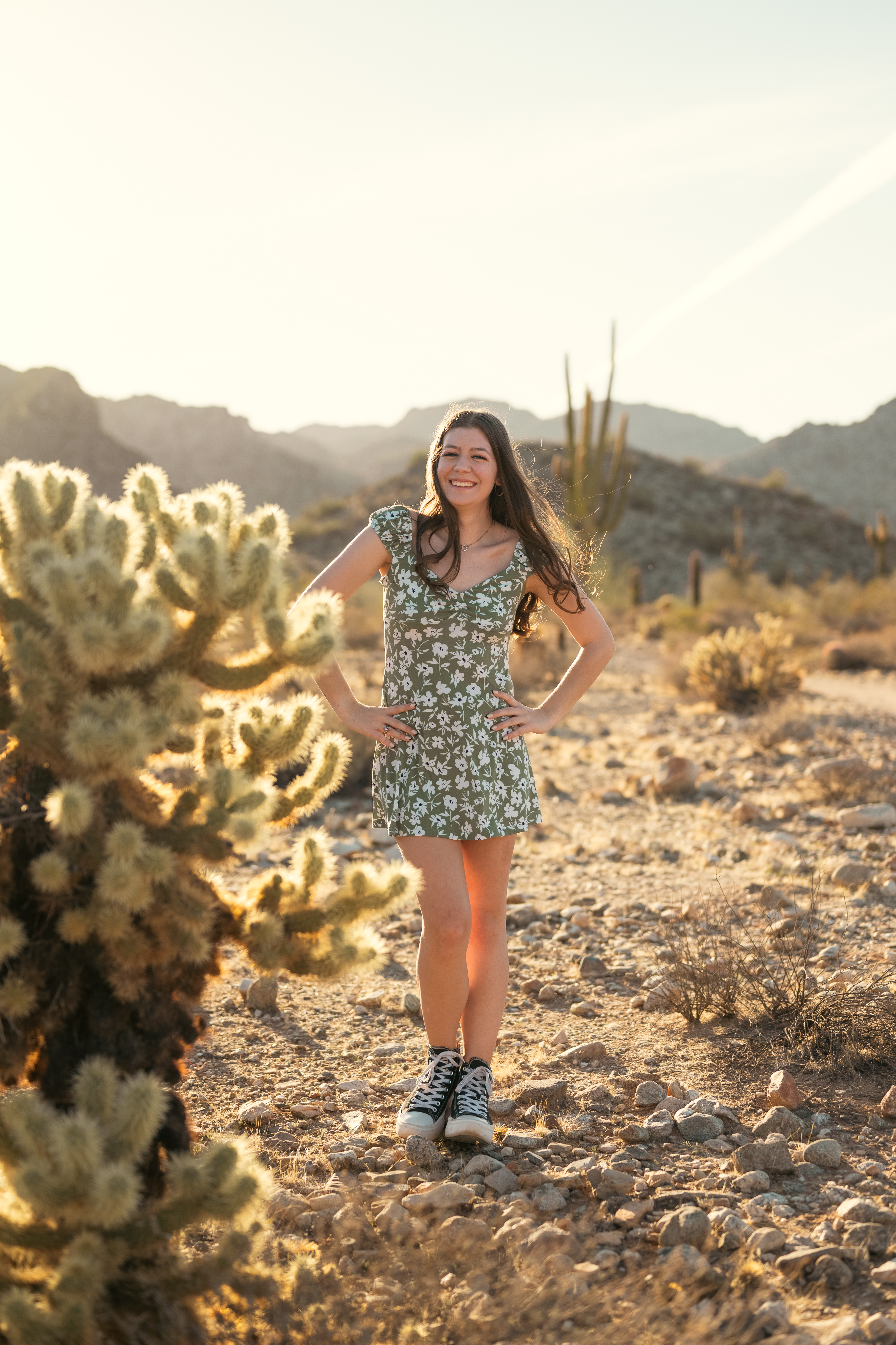 Senior portrait in the desert at White Tank Mountains in Surprise Arizona