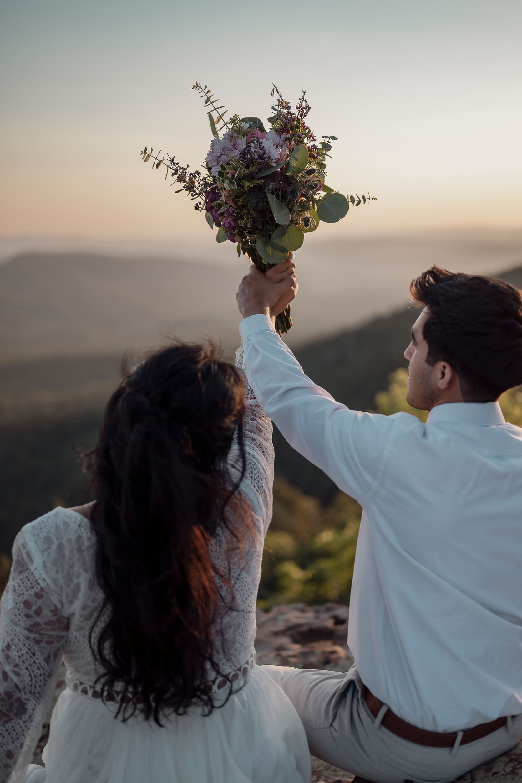 Bride and groom during elopement wedding at the Mogollon Rim in Payson, Arizona