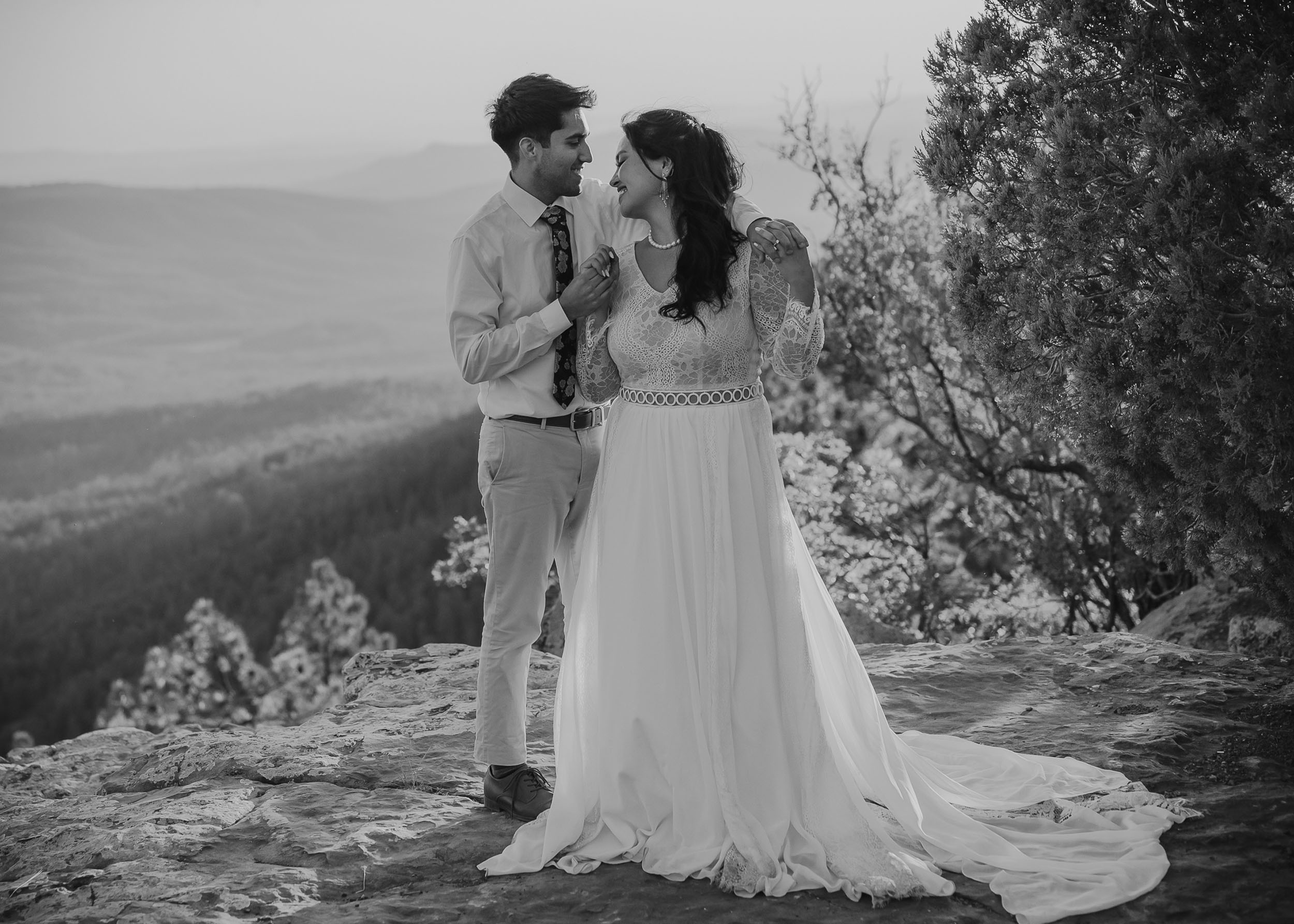 Bride and groom during elopement wedding at the Mogollon Rim in Payson, Arizona