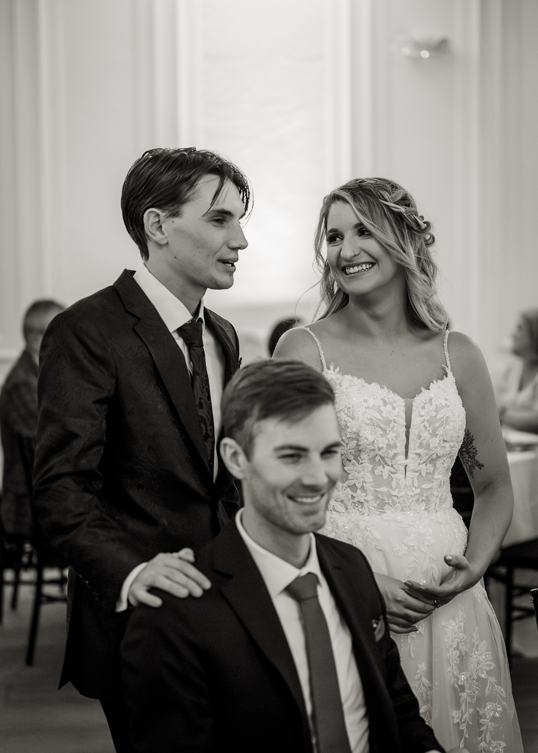 bride, groom and  guest at wedding reception at Tre Bella by Wedgewood in Mesa Arizona.