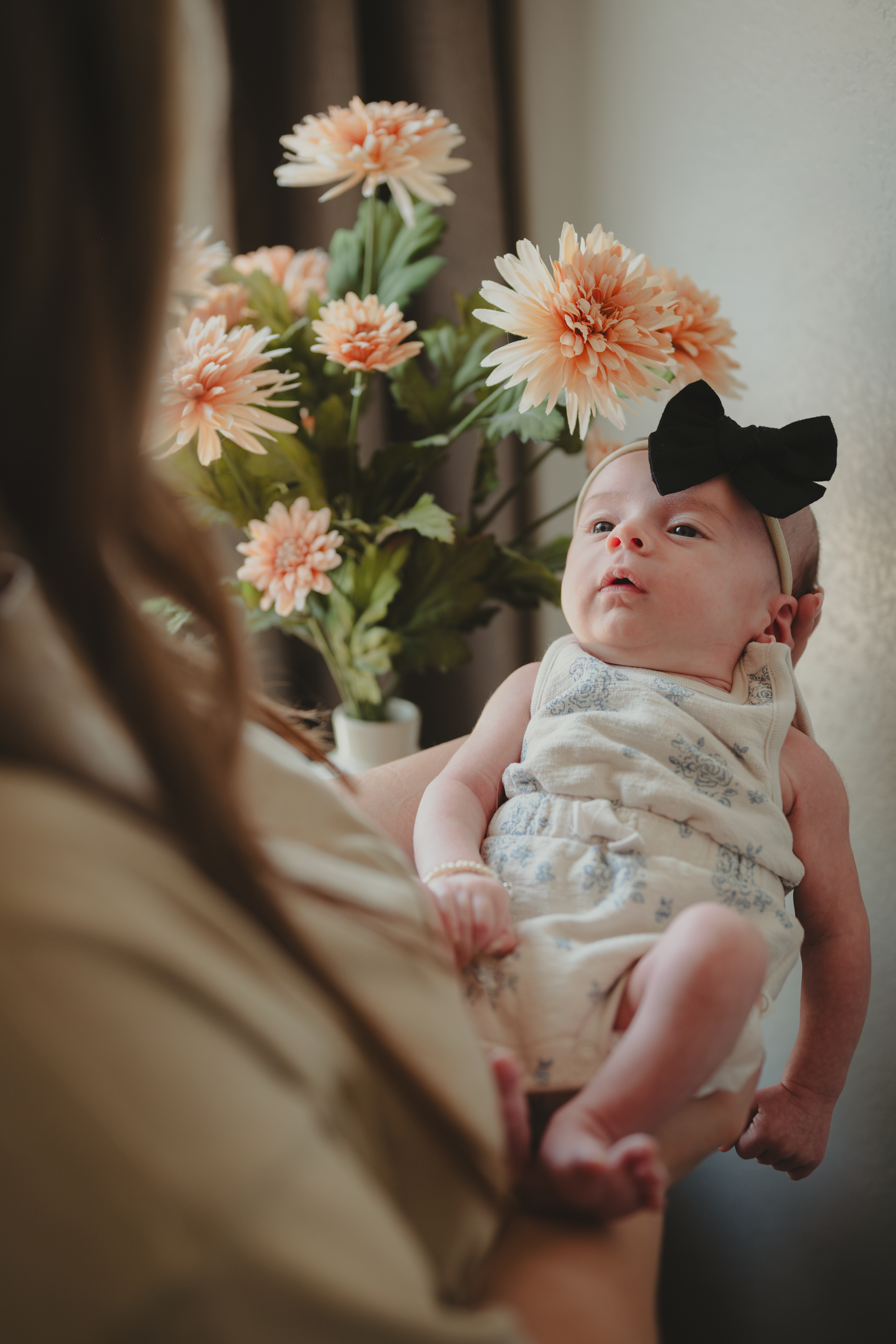 Newborn baby being held by mother in Lifestyle Portrait.