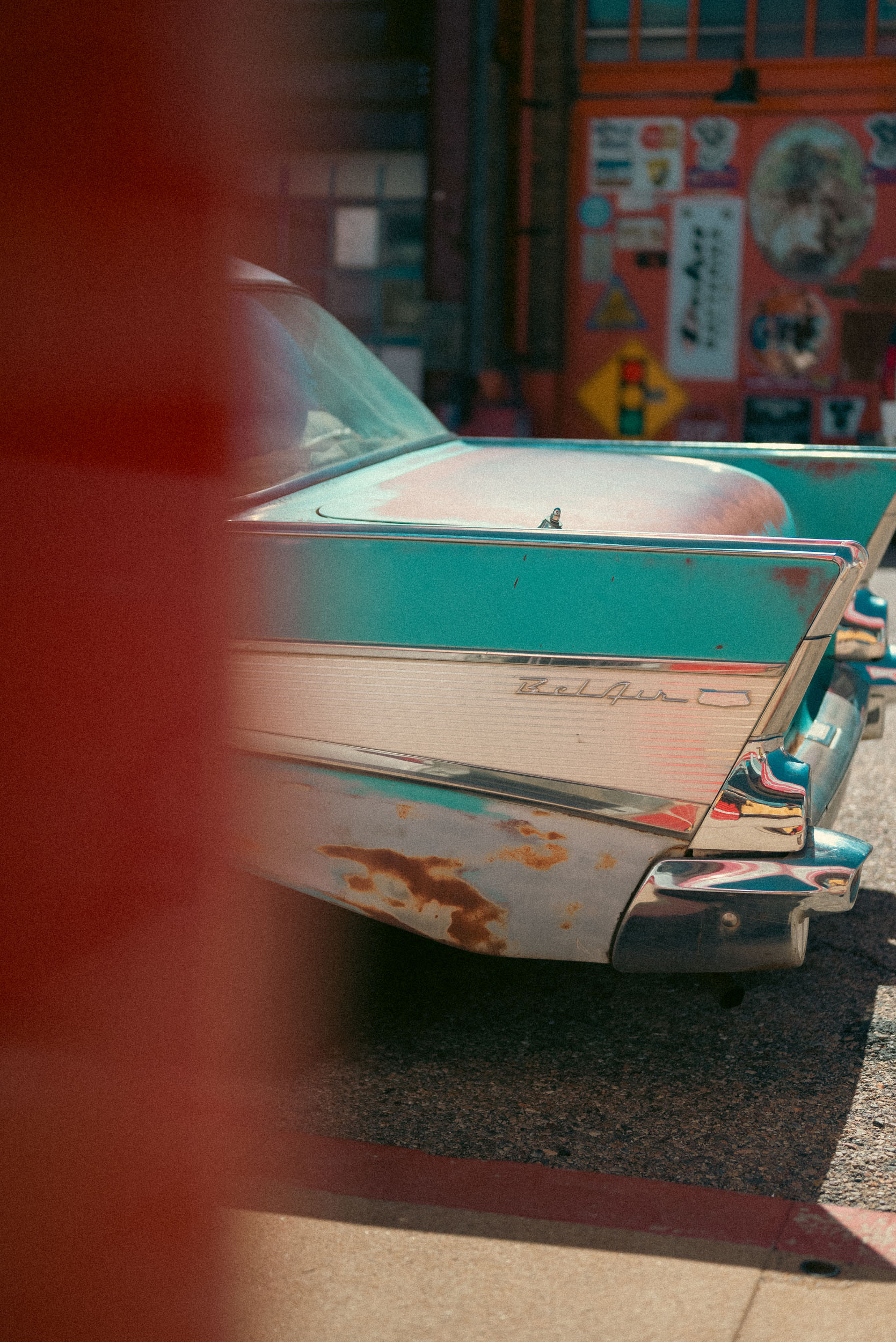 an artistic shot of a classic car Chevrolet Bel Air in Bisbee Lowell  Arizona